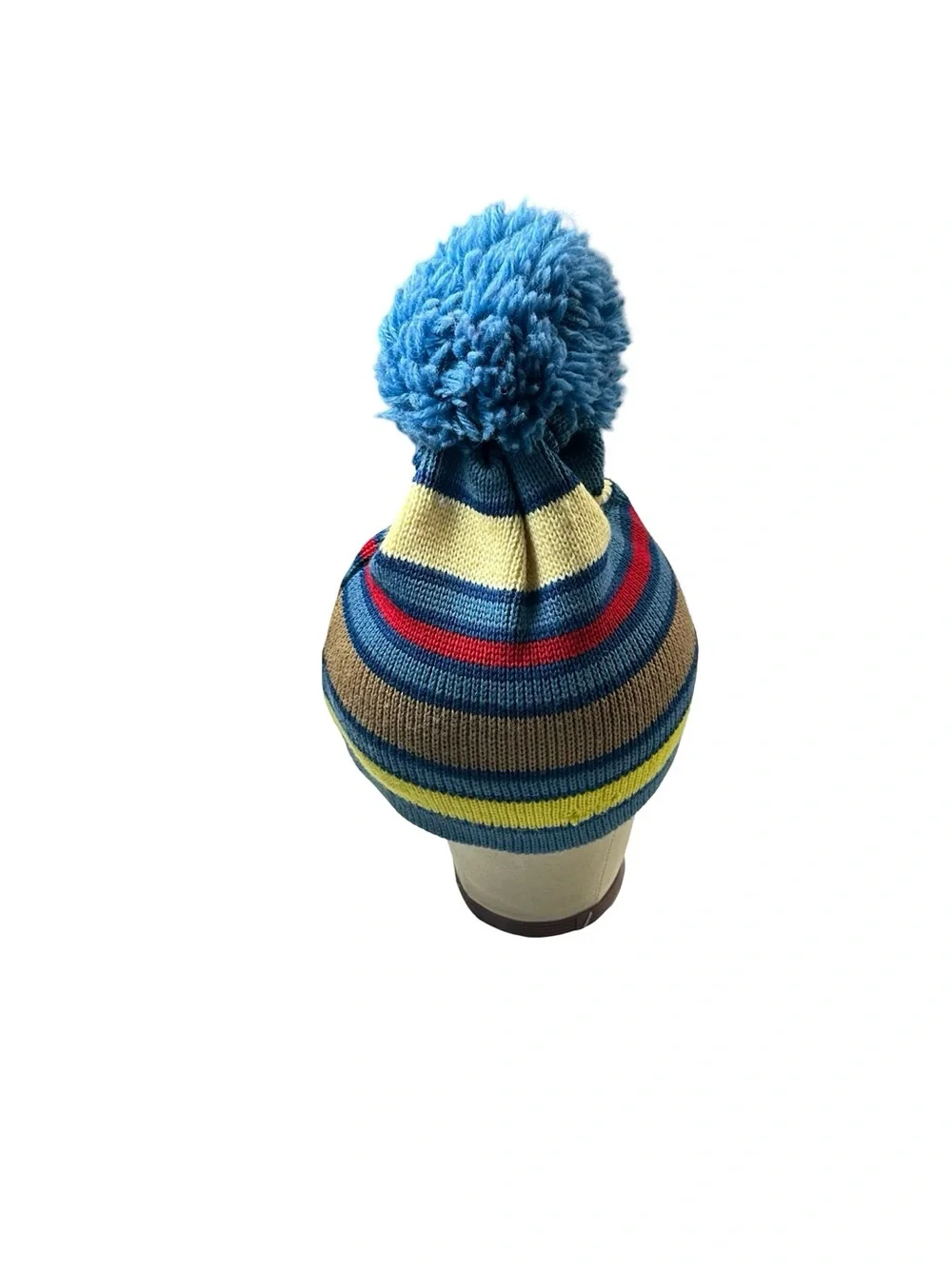Vtg Smiley Parks Nevada 100% Wool Knit Pom Beanie Hat Blue Striped Ski 1 Size